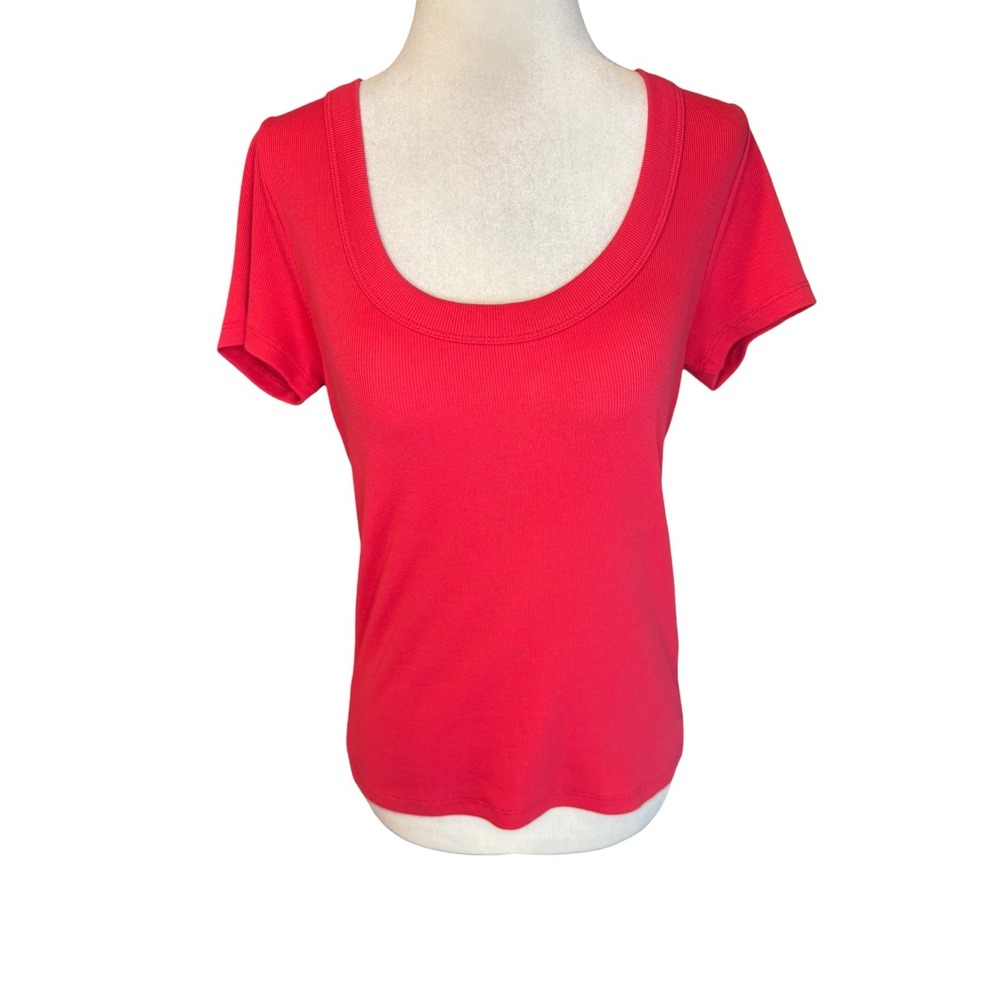 Madewell (Re)generative Cotton Ribbed Scoopneck Tee Watermelon Red NV994 Large